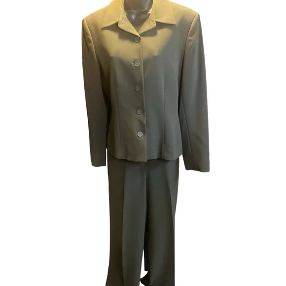 VINTAGE WOMENS JONES NEW YORK PLATINUM OLIVE GREEN PANTS SUIT - Picture 15 of 15